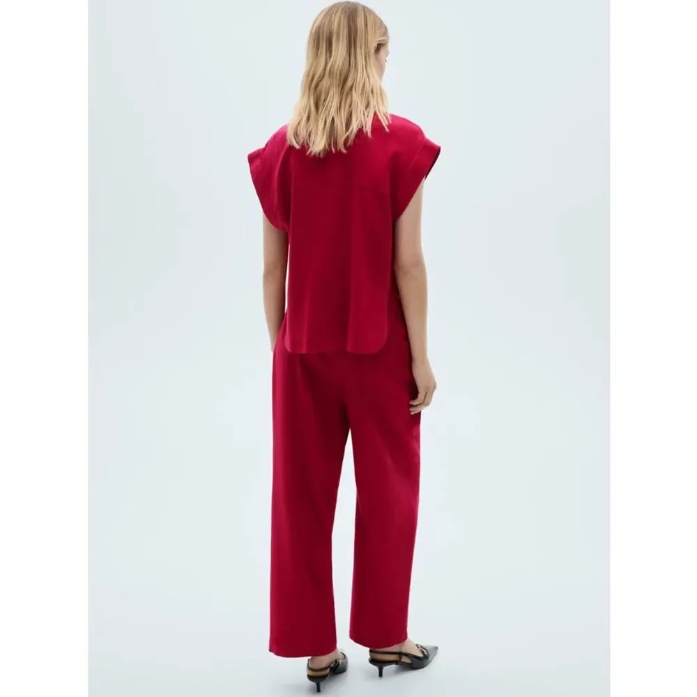 Mango Co-Ord Linen Set Flowy Pants and Blouse New